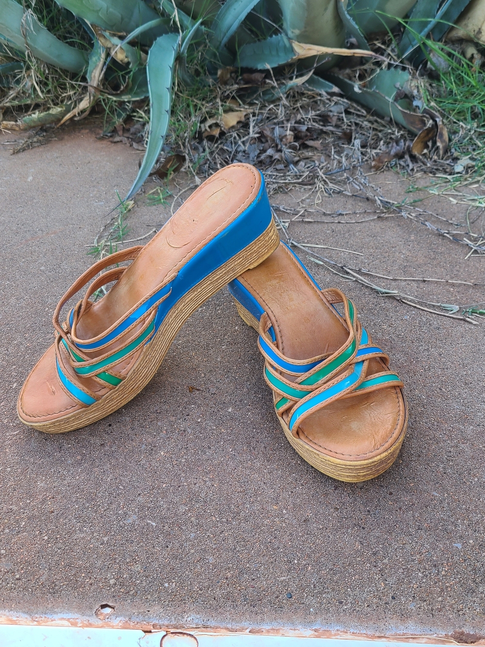 Italian Shoemakers Blue and Green Strappy Platform Sandals - Women